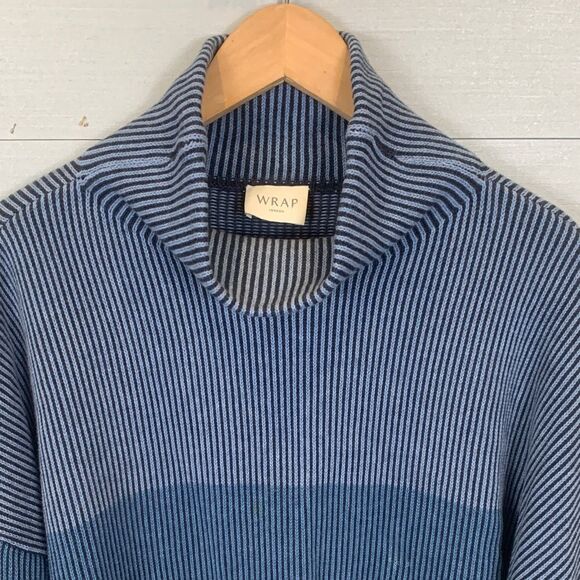 Wrap London 3 tone blue color clock ribbed mockneck sweater size 18 cotton cozy - Picture 2 of 8
